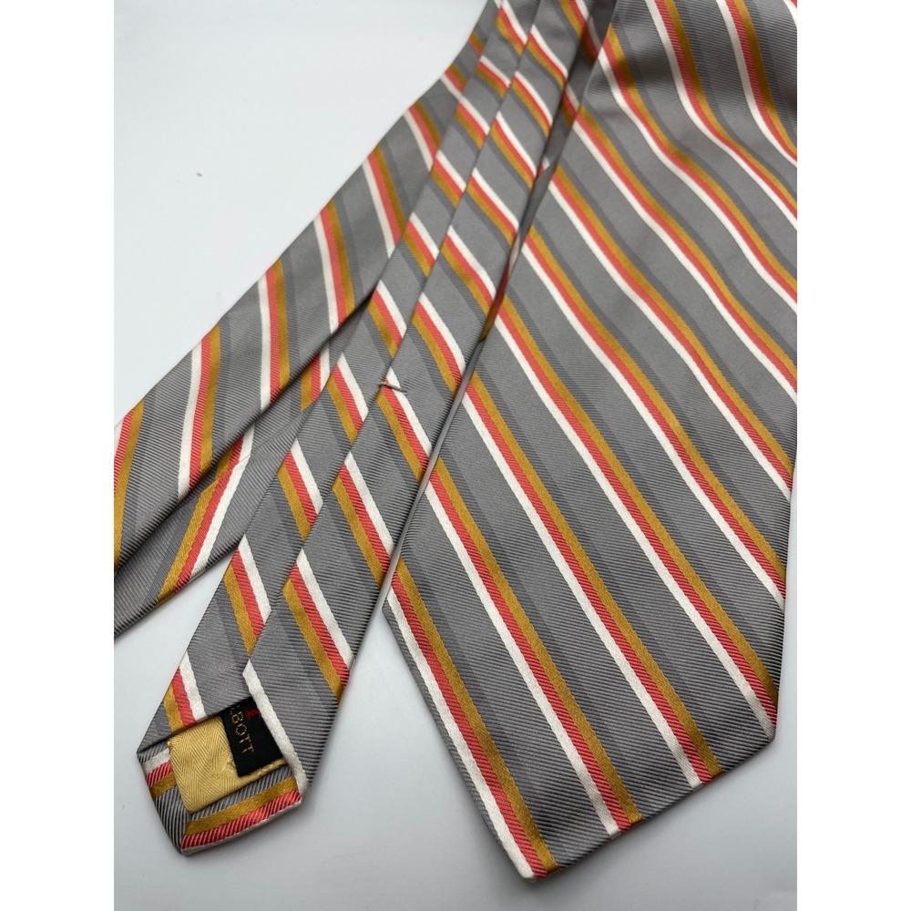Robert Talbott Best of Class Nordstrom Silk Tie Grey Gold Red Striped Mens USA